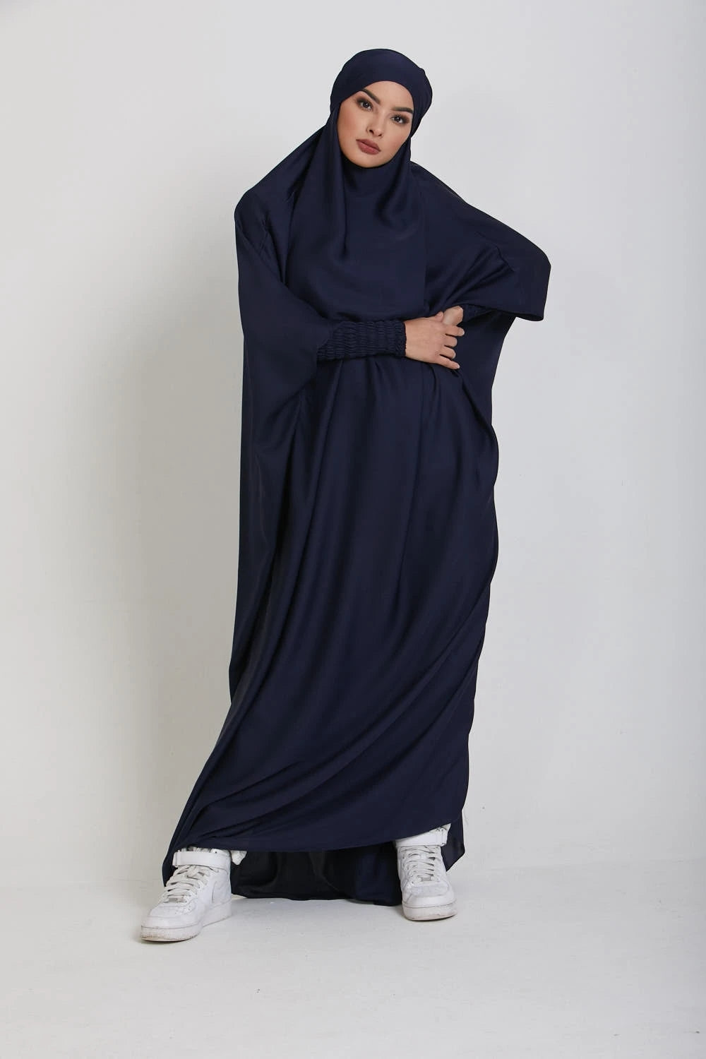 Middernachtblauw Zijdezachte Satijn Onepiece Jilbab