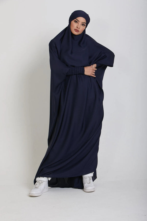Middernachtblauw Zijdezachte Satijn Onepiece Jilbab