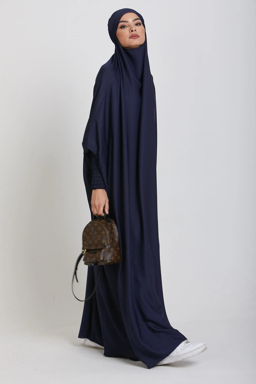 Middernachtblauw Zijdezachte Satijn Onepiece Jilbab