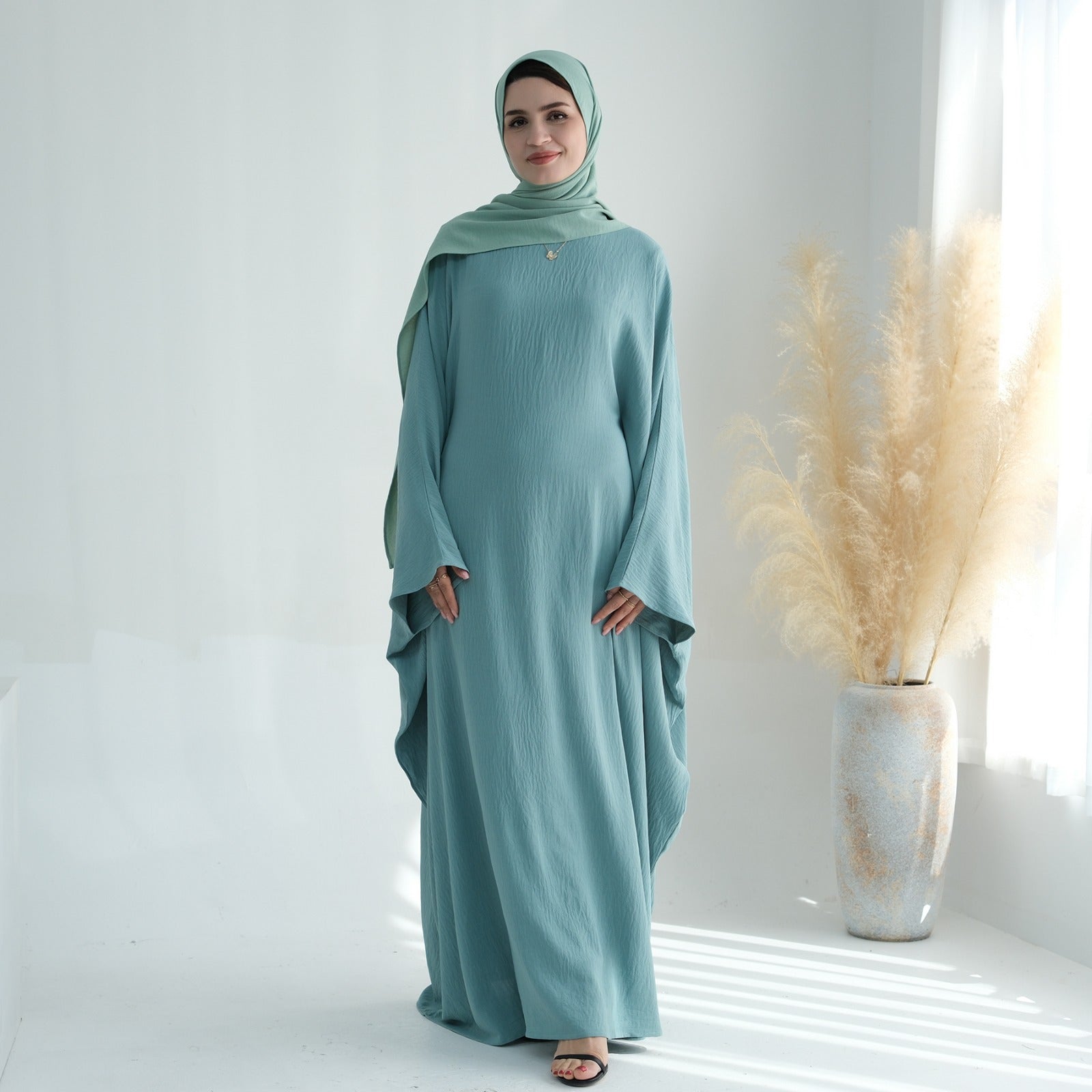 Mintgroen Jazz Crêpe Vlinder Abaya Jurk