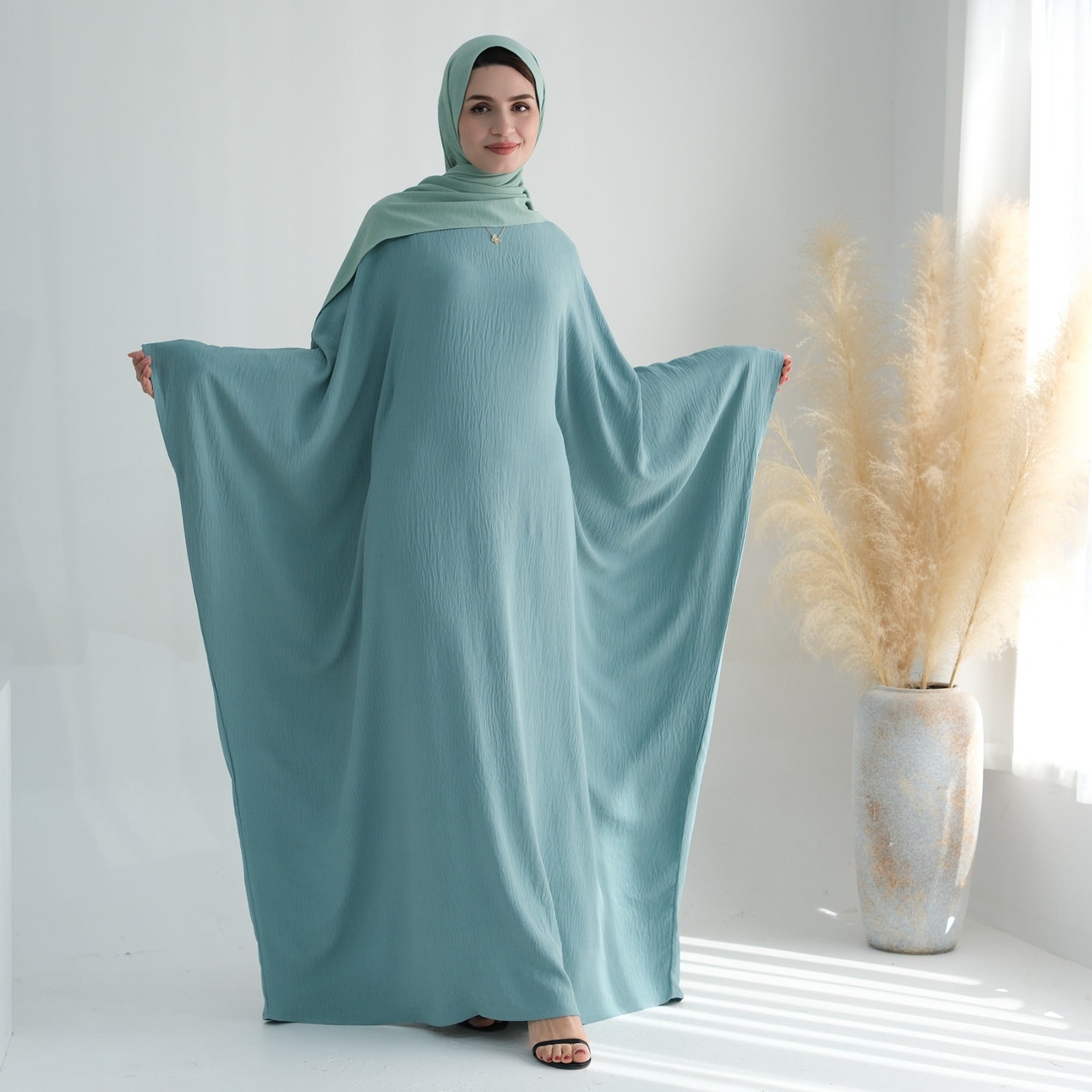 Mintgroen Jazz Crêpe Vlinder Abaya Jurk