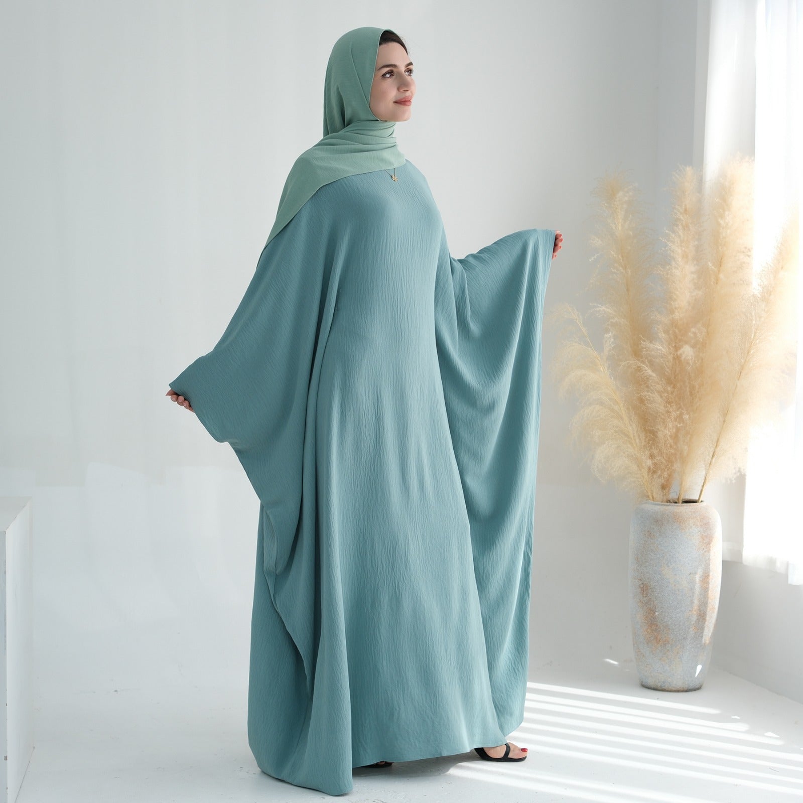 Mintgroen Jazz Crêpe Vlinder Abaya Jurk