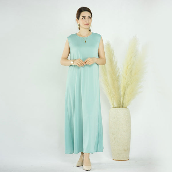 Mintgroen Zijdezachte Satijn Mouwloze Jurk