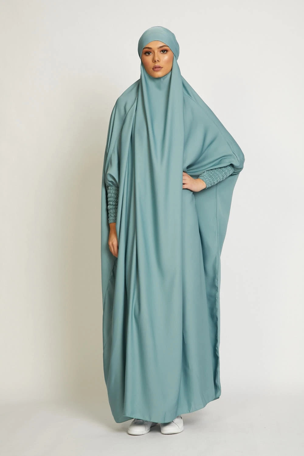 Mintgroen Zijdezachte Satijn Onepiece Jilbab