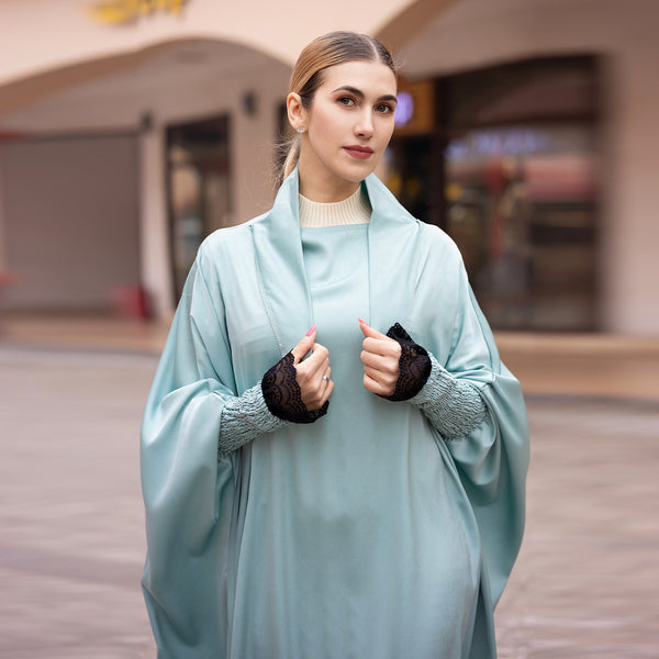 Mintgroen Zijdezachte Satijn Onepiece Jilbab