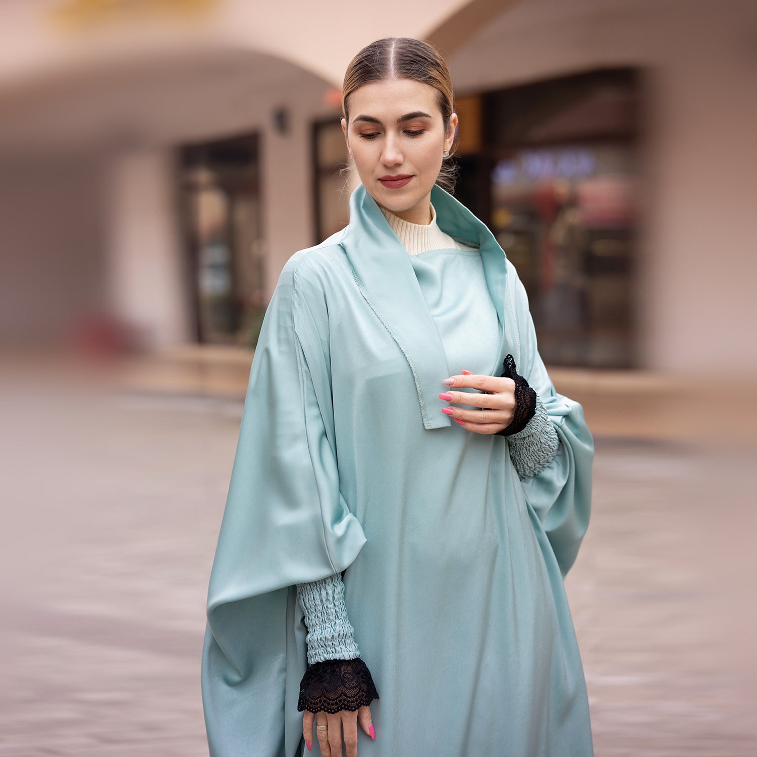 Mintgroen Zijdezachte Satijn Onepiece Jilbab