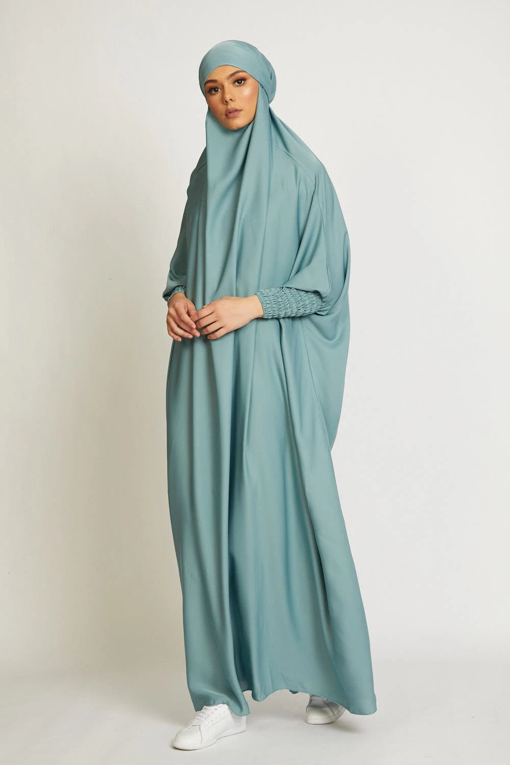 Mintgroen Zijdezachte Satijn Onepiece Jilbab