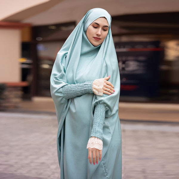 Mintgroen Zijdezachte Satijn Onepiece Jilbab
