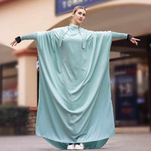 Mintgroen Zijdezachte Satijn Onepiece Jilbab