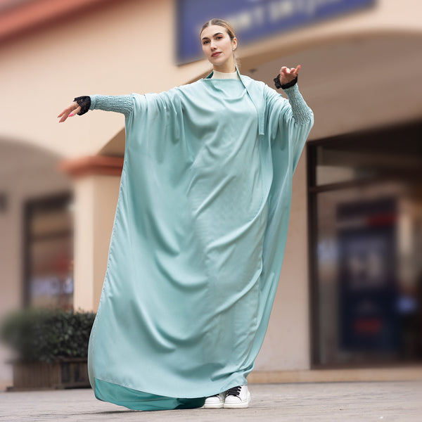 Mintgroen Zijdezachte Satijn Onepiece Jilbab