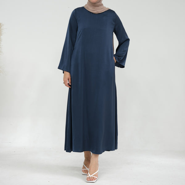 Mistblauw Zijdezachte Satijn Abaya Jurk