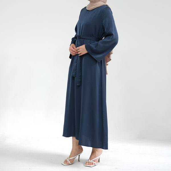 Mistblauw Zijdezachte Satijn Abaya Jurk