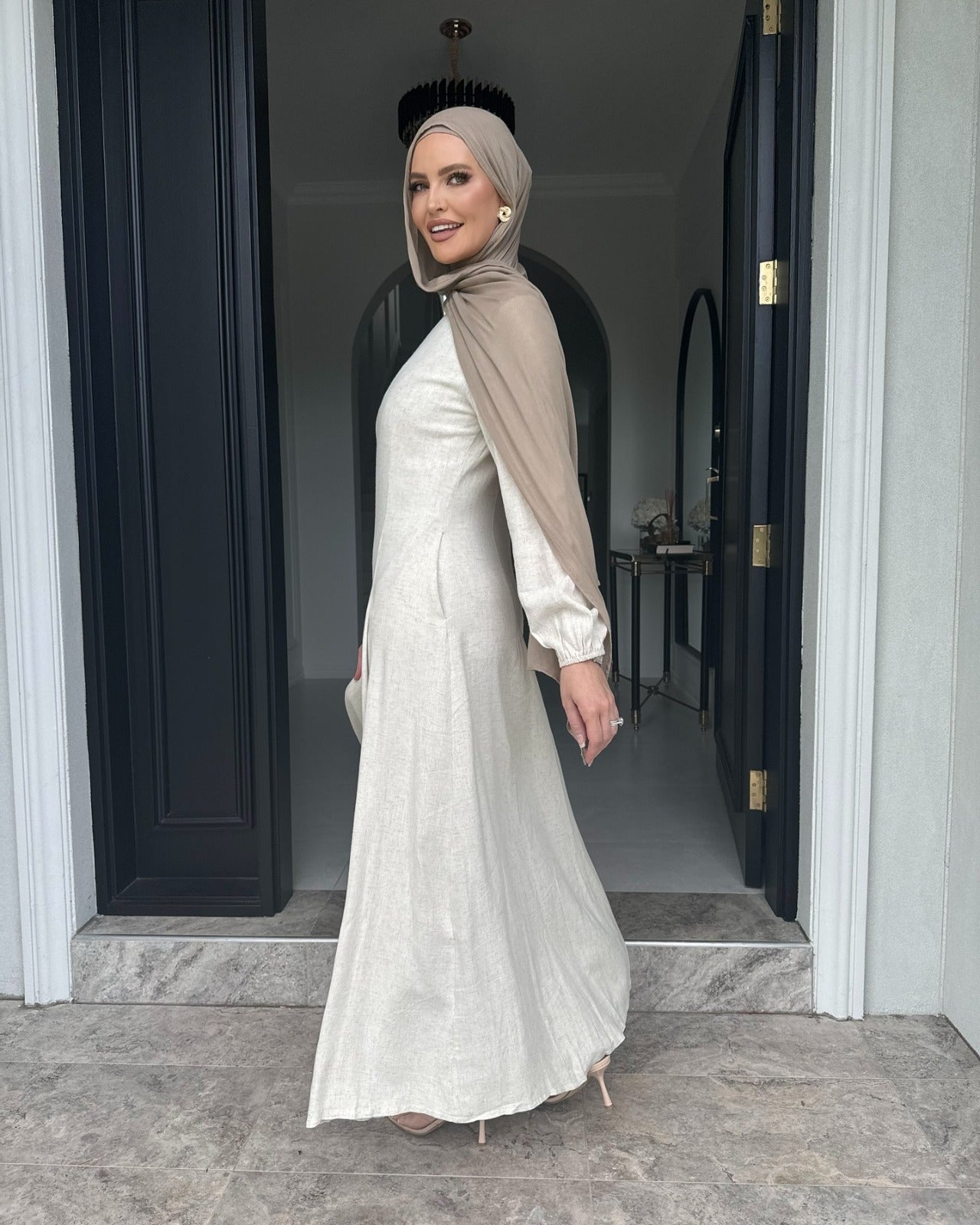 Mistgrijs Princess Seam Abaya Jurk