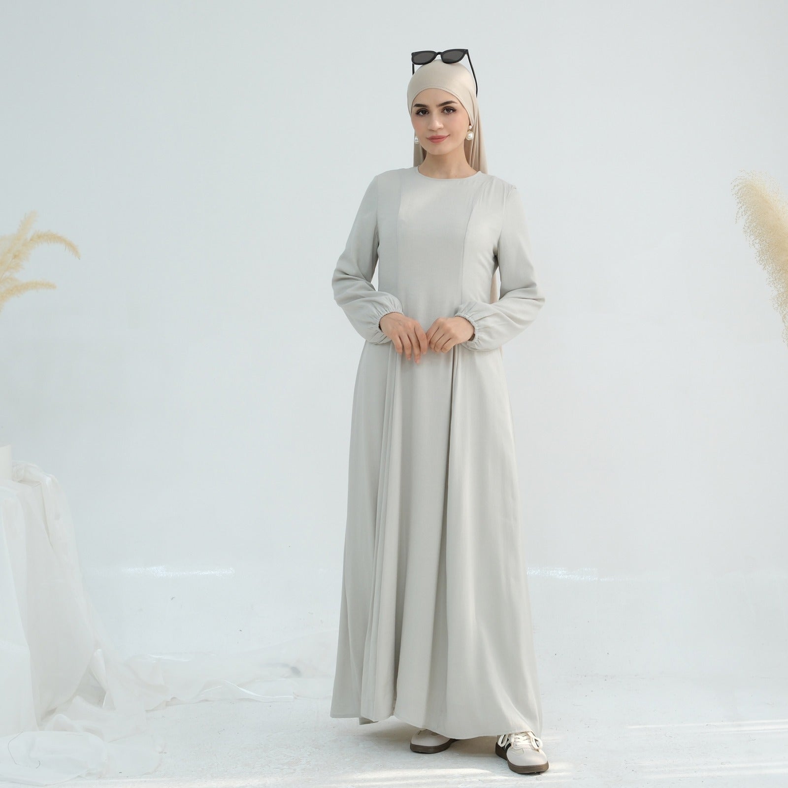 Mistgrijs Princess Seam Abaya Jurk