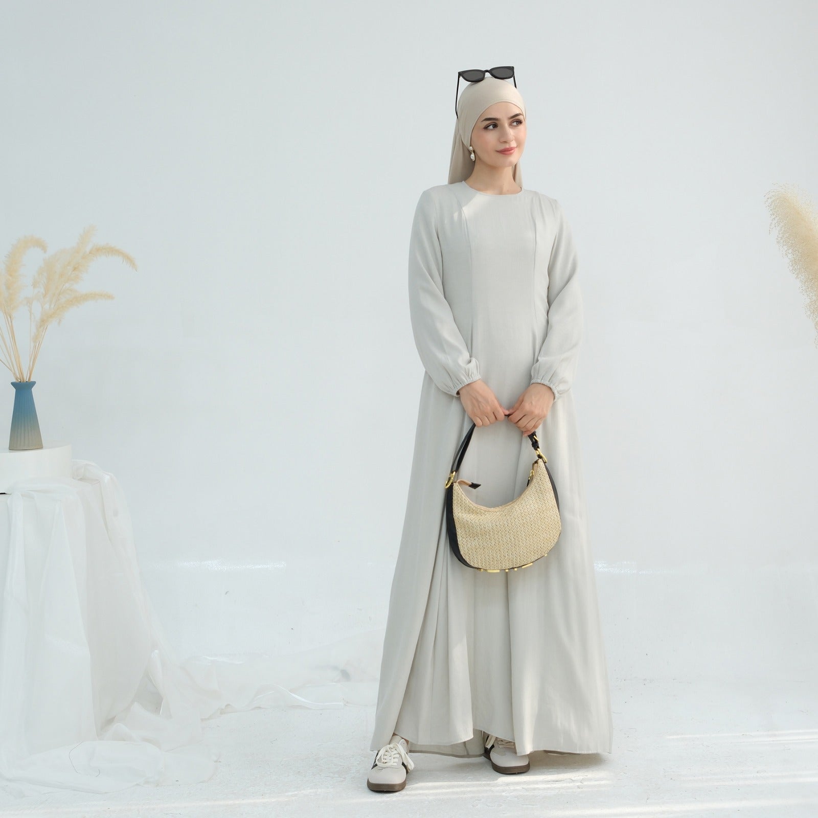 Mistgrijs Princess Seam Abaya Jurk