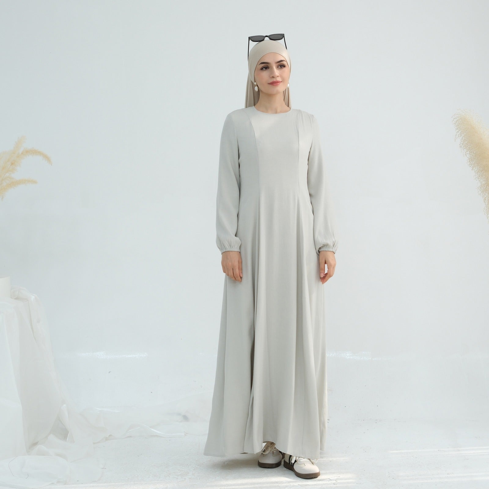 Mistgrijs Princess Seam Abaya Jurk