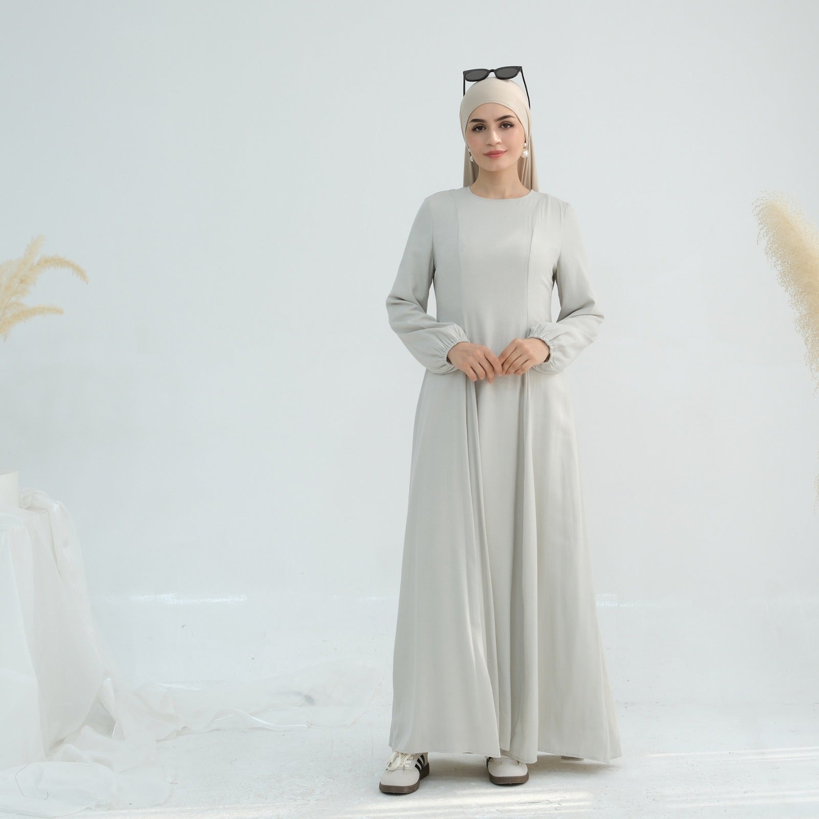 Mistgrijs Princess Seam Abaya Jurk