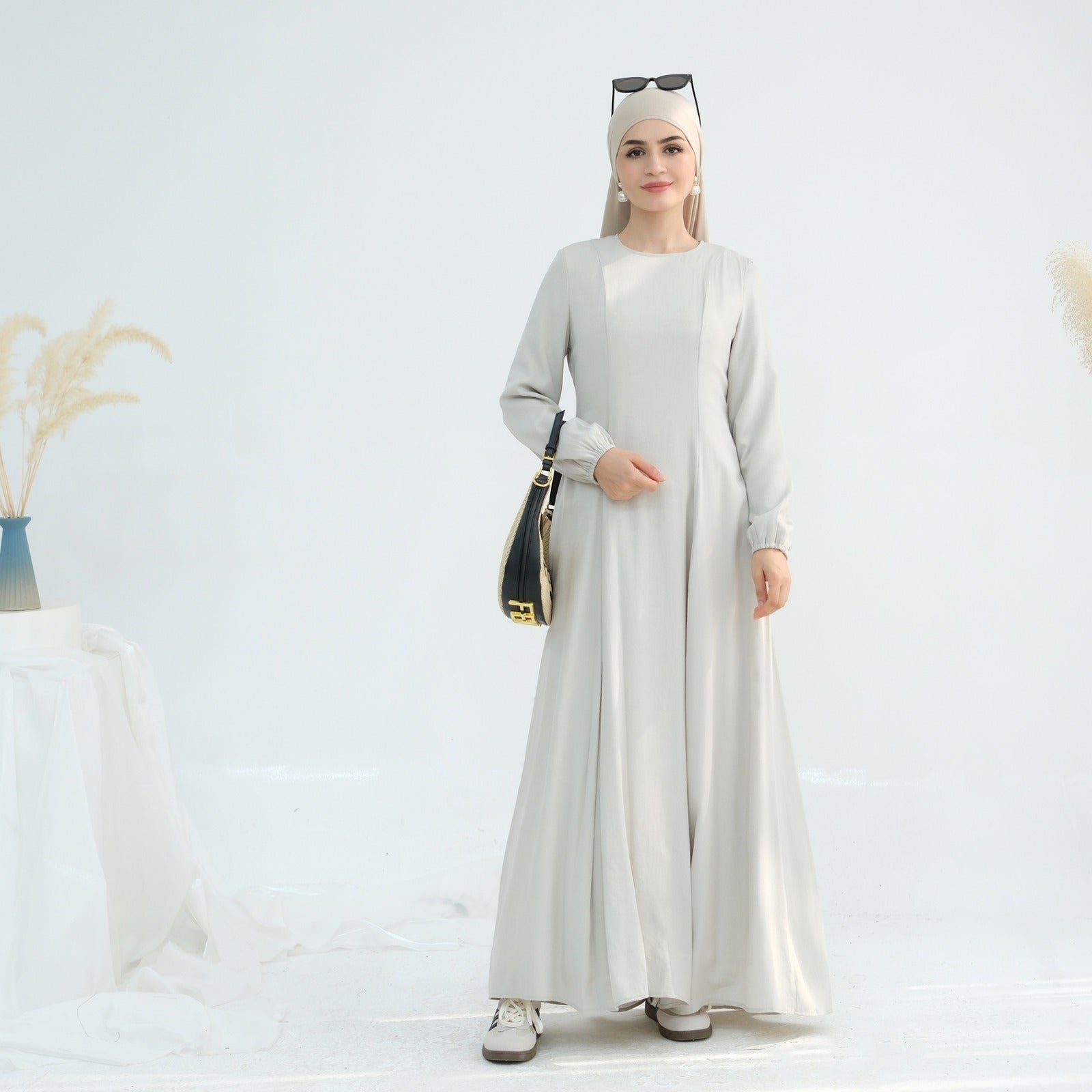 Mistgrijs Princess Seam Abaya Jurk