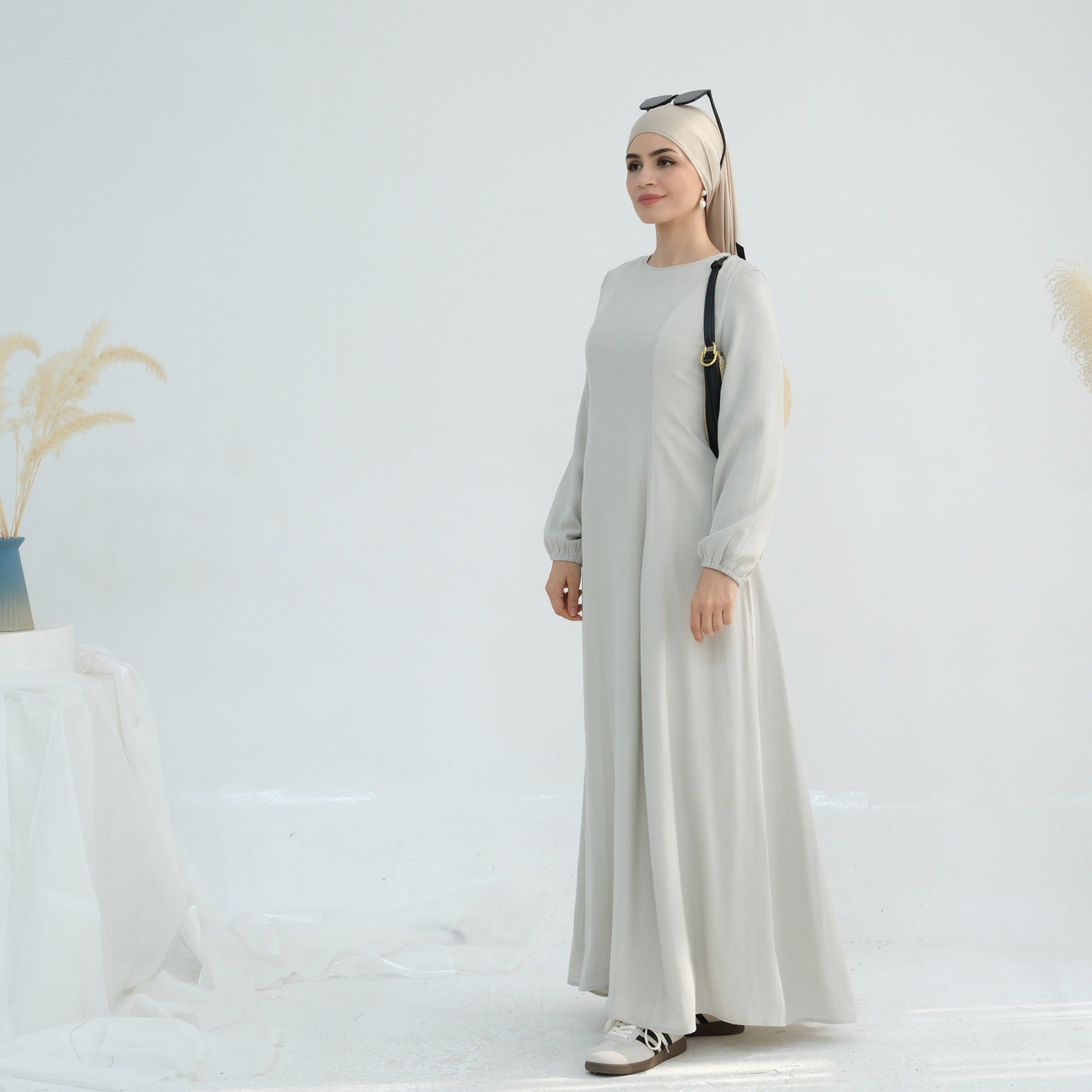 Mistgrijs Princess Seam Abaya Jurk