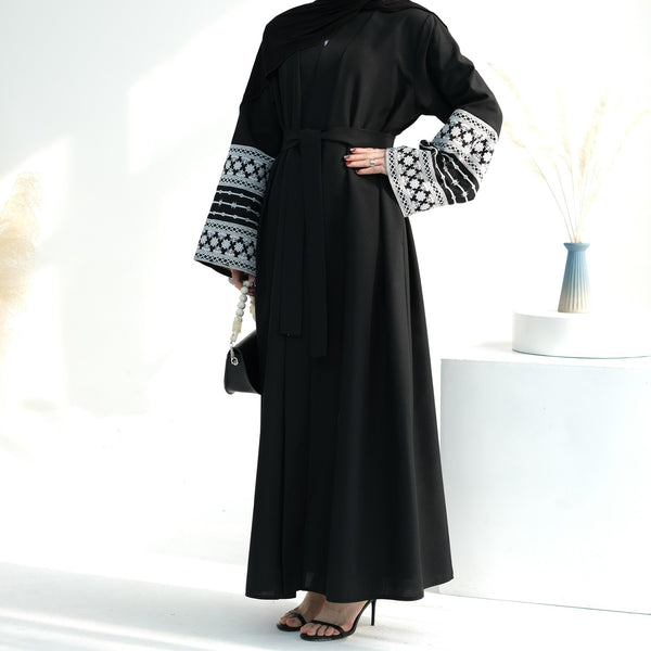 Nachtzwart Geborduurde Kimono Abaya Jurk