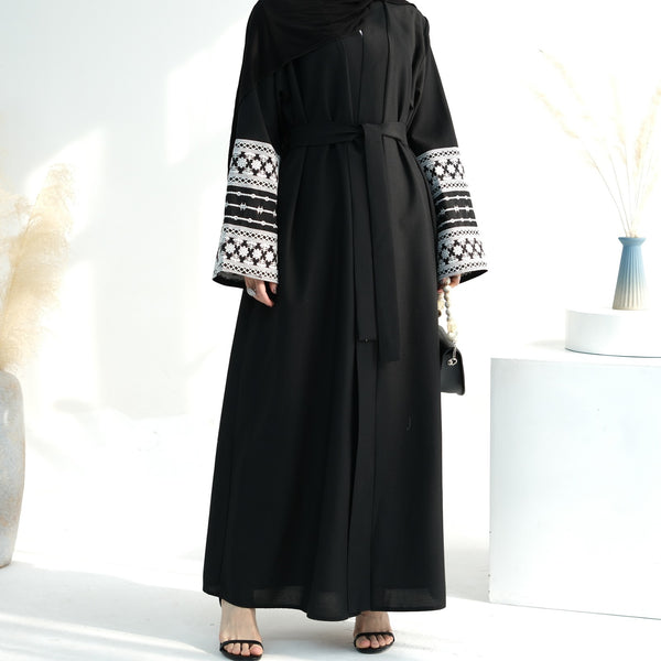 Nachtzwart Geborduurde Kimono Abaya Jurk