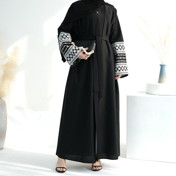 Nachtzwart Geborduurde Kimono Abaya Jurk