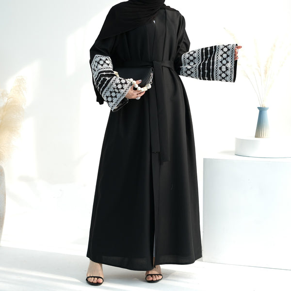 Nachtzwart Geborduurde Kimono Abaya Jurk