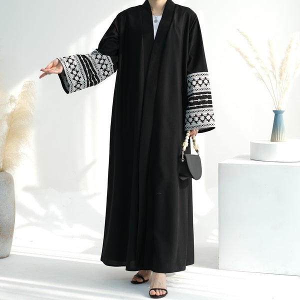 Nachtzwart Geborduurde Kimono Abaya Jurk