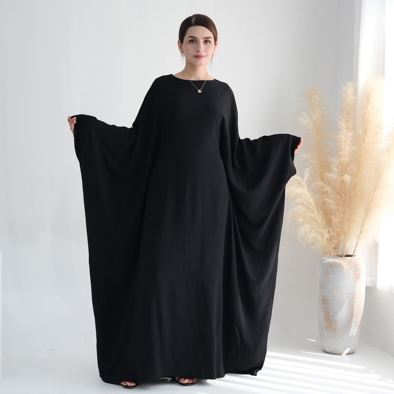 Nachtzwart Jazz Crêpe Vlinder Abaya Jurk