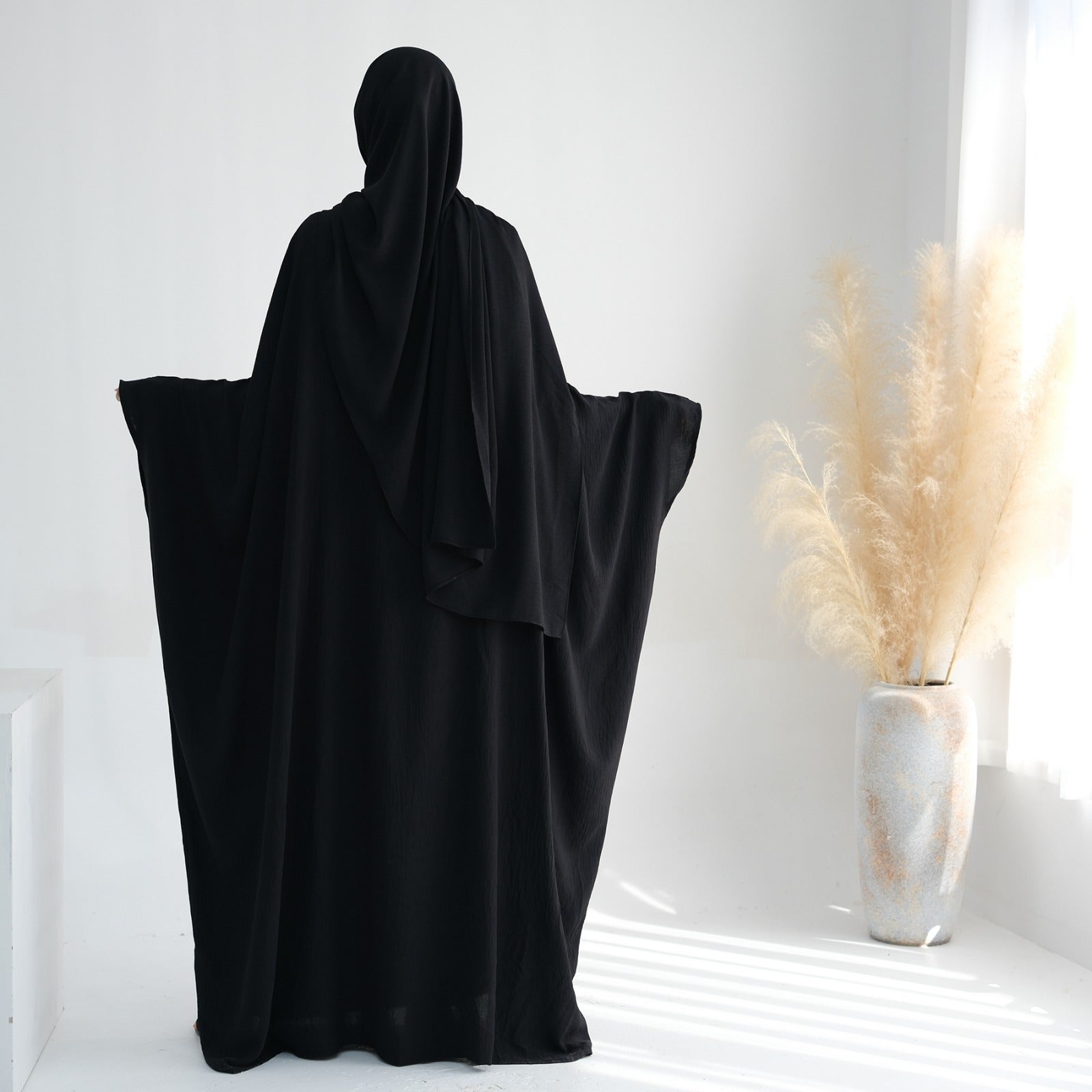 Nachtzwart Jazz Crêpe Vlinder Abaya Jurk