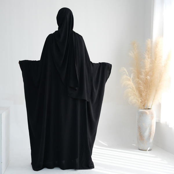 Nachtzwart Jazz Crêpe Vlinder Abaya Jurk