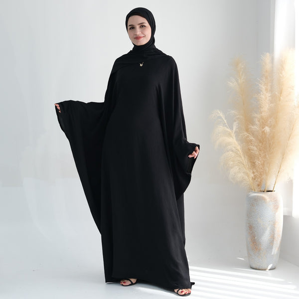 Nachtzwart Jazz Crêpe Vlinder Abaya Jurk