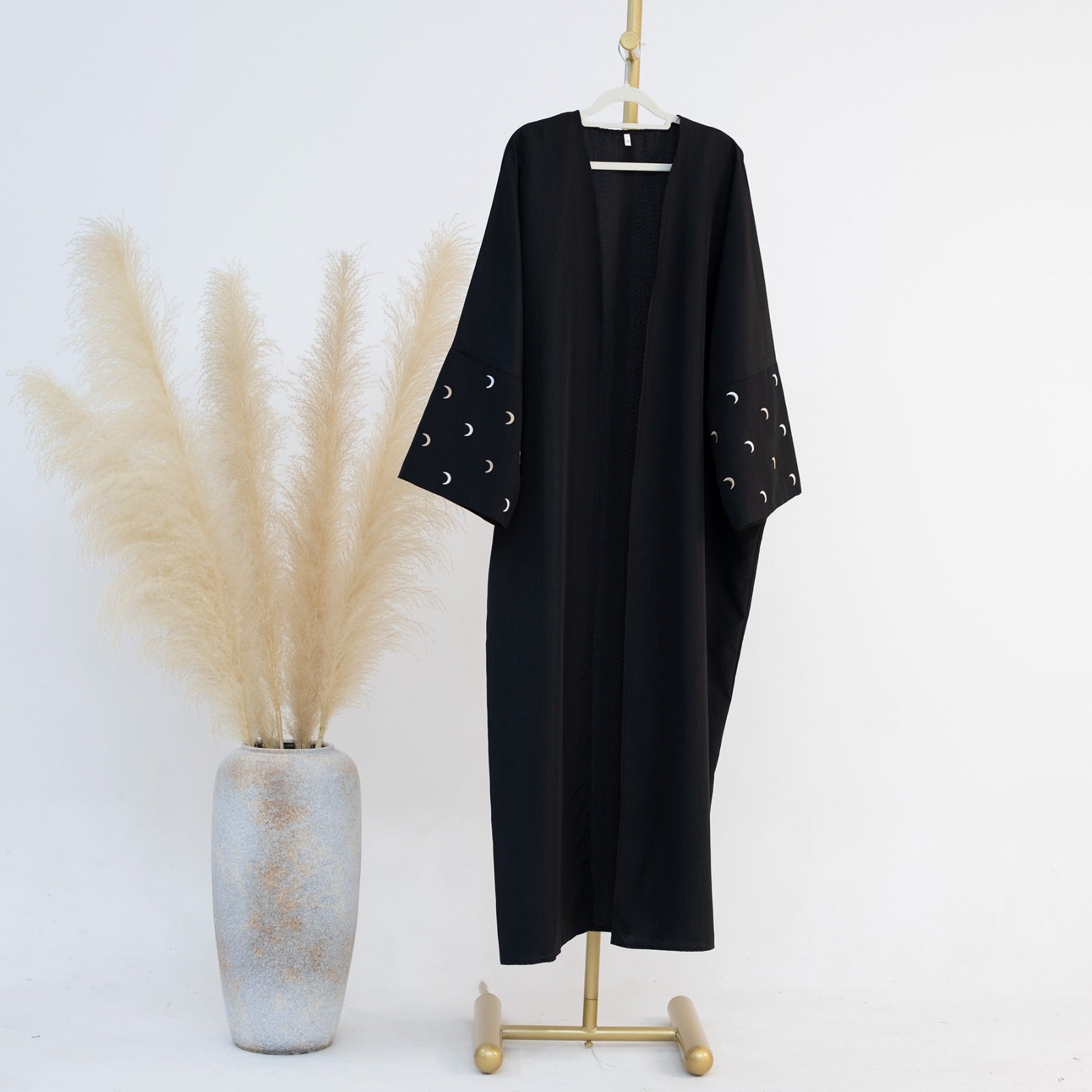 Nachtzwart Kimono Abaya Jurk met Maanborduur