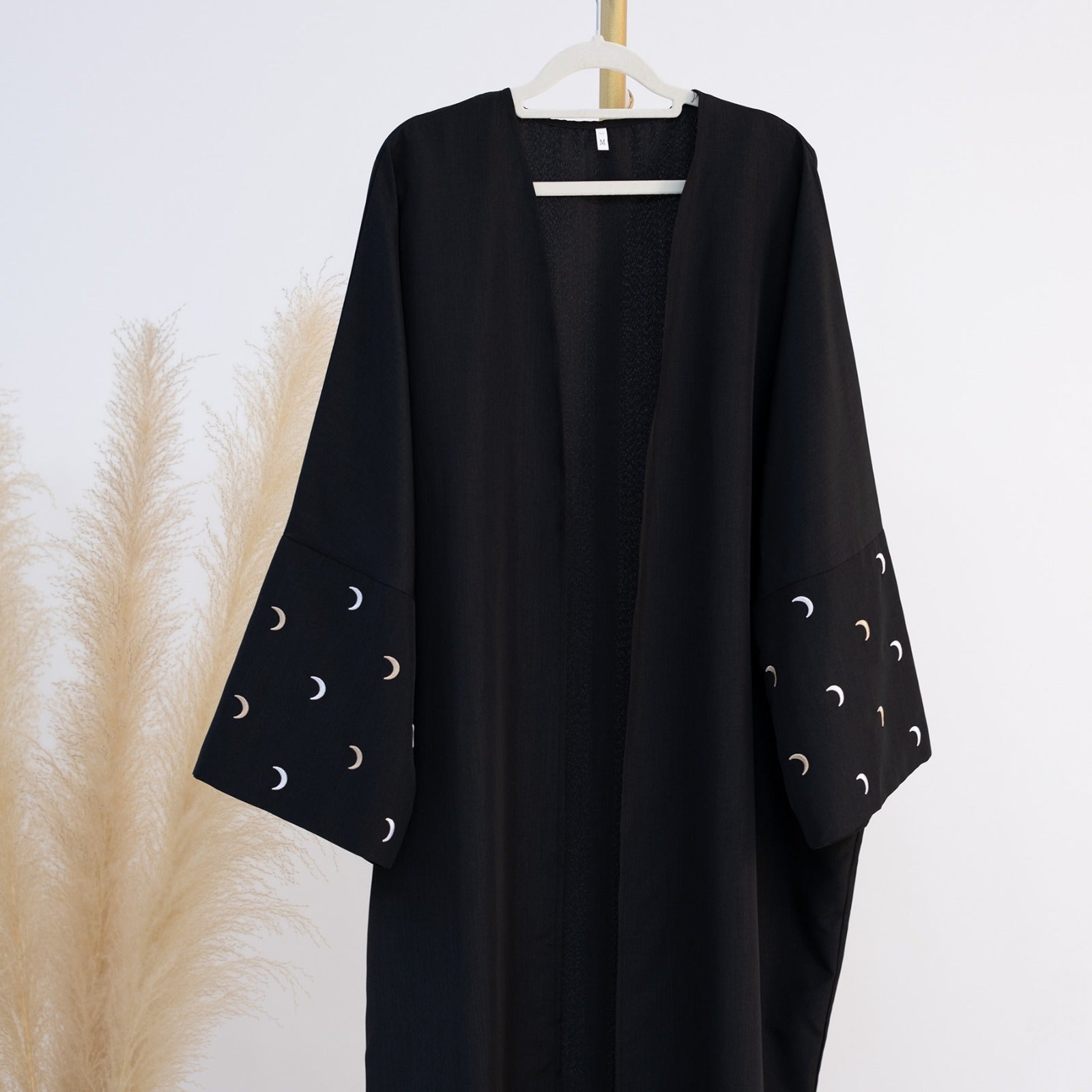 Nachtzwart Kimono Abaya Jurk met Maanborduur