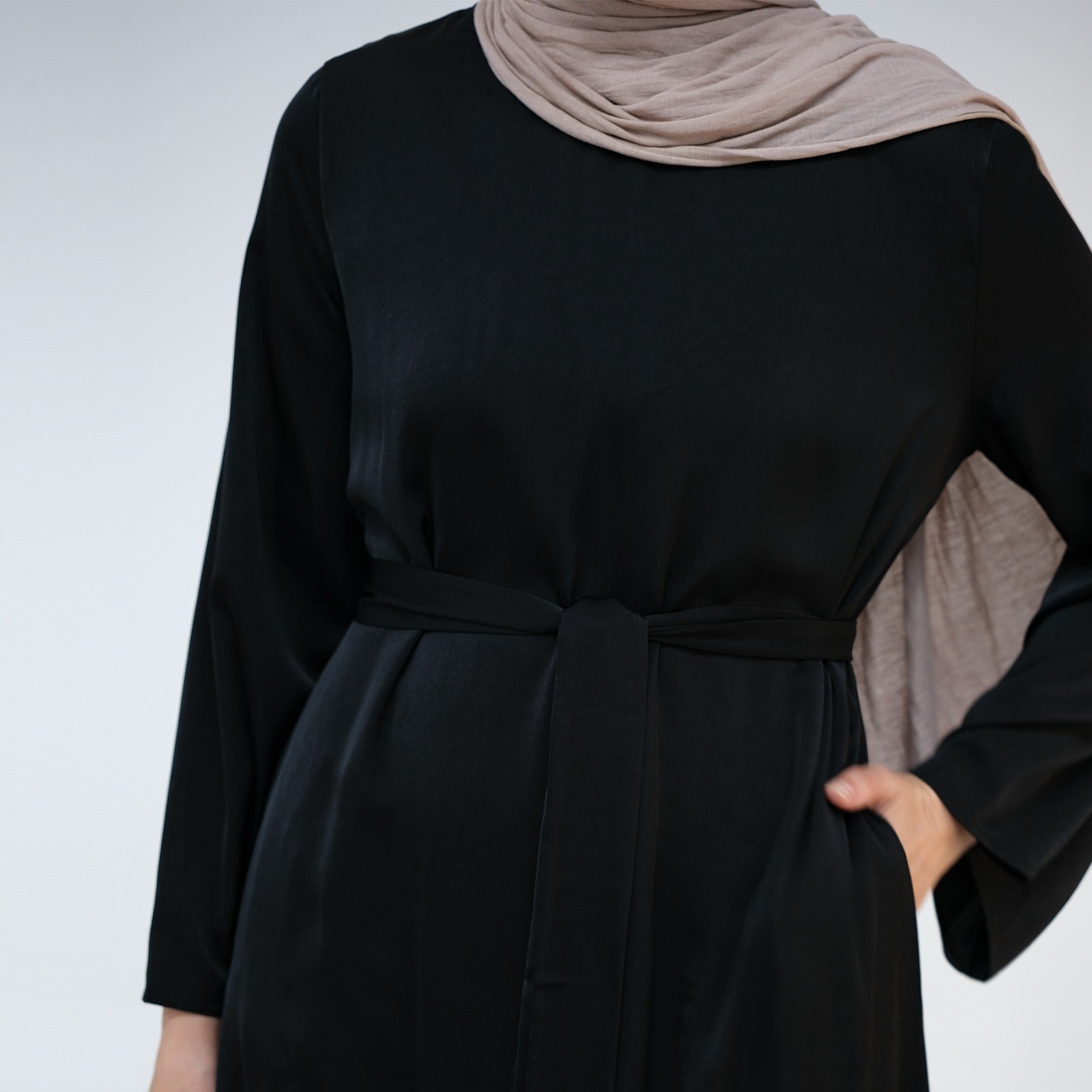 Nachtzwart Zijdezachte Satijn Abaya Jurk