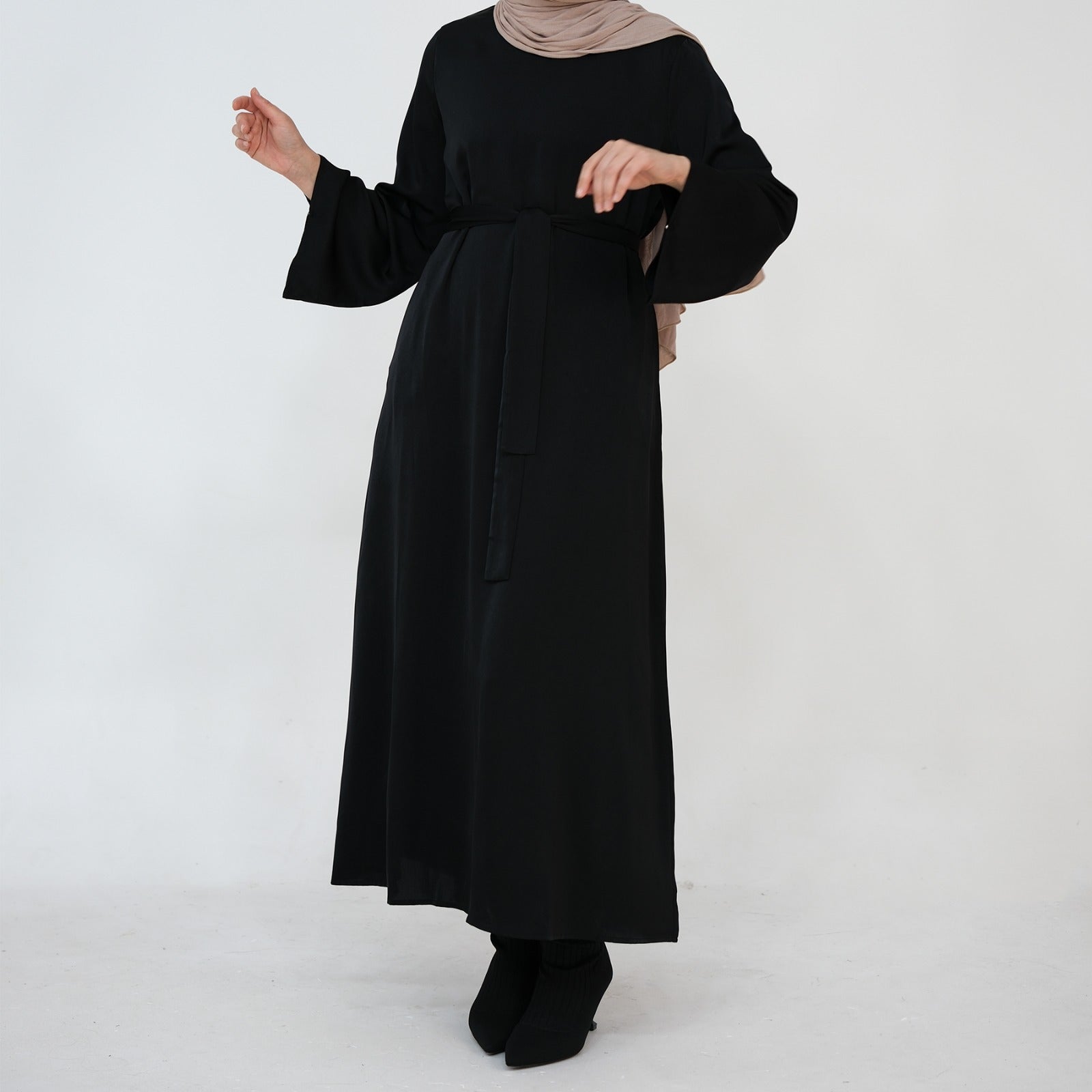 Nachtzwart Zijdezachte Satijn Abaya Jurk