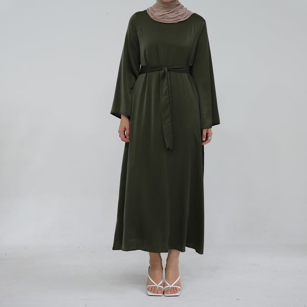 Olijfgroen Zijdezachte Satijn Abaya Jurk