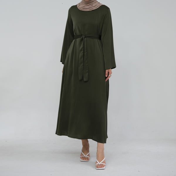 Olijfgroen Zijdezachte Satijn Abaya Jurk