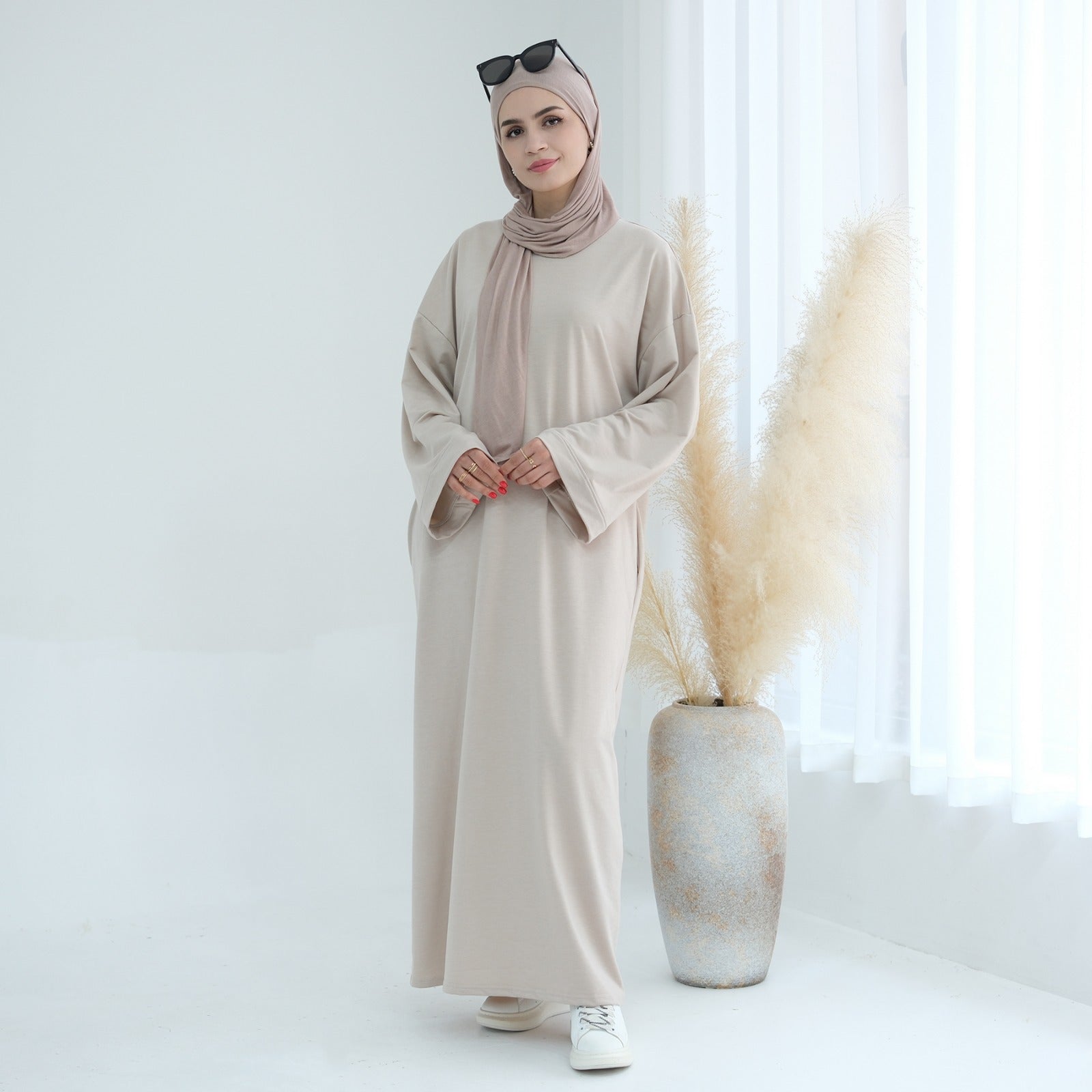 Parelwit Sweatshirt Abaya Jurk