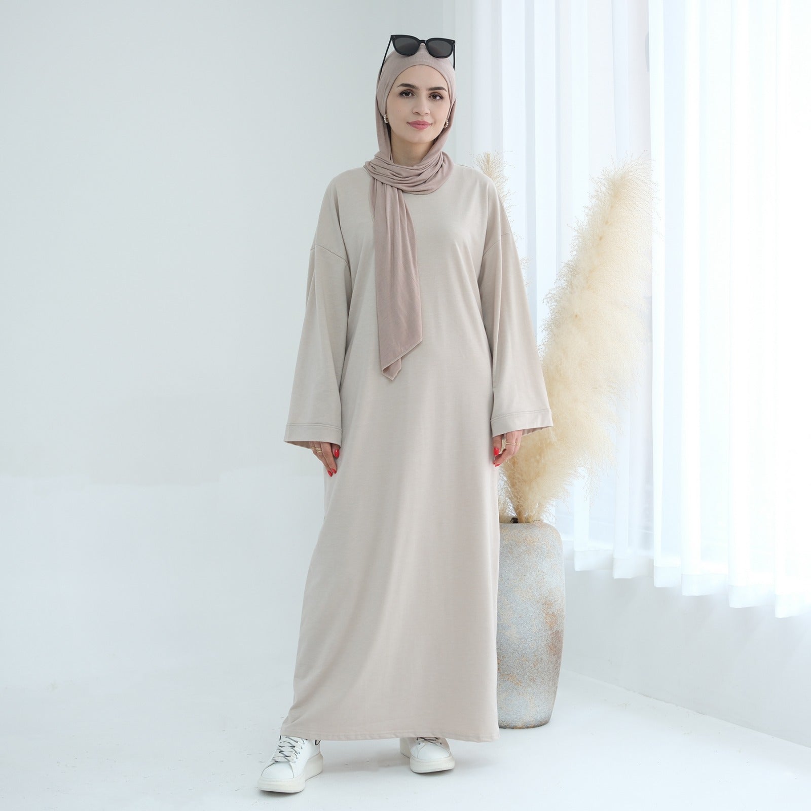 Parelwit Sweatshirt Abaya Jurk
