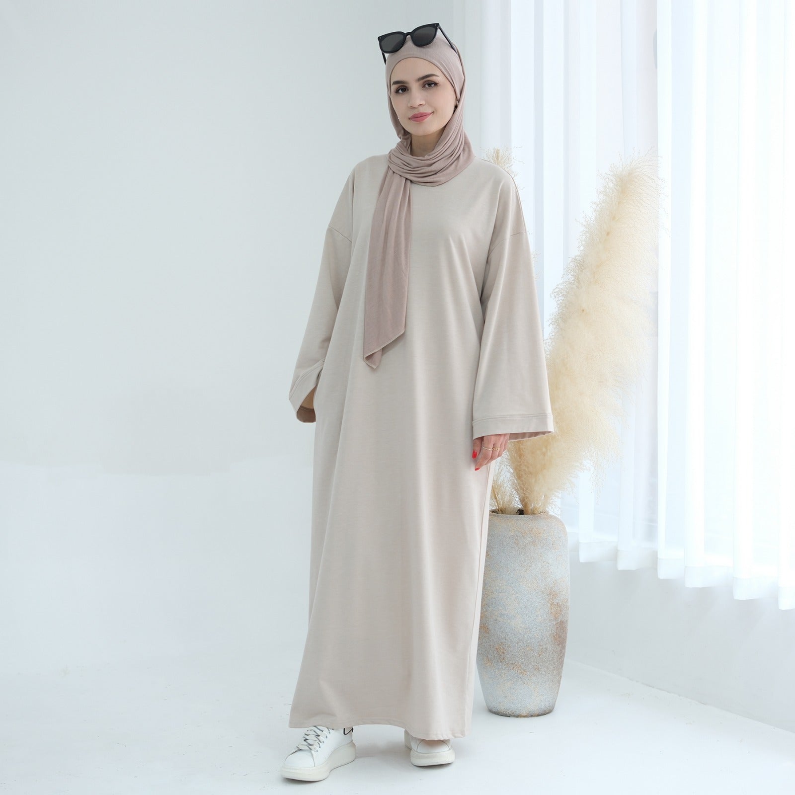 Parelwit Sweatshirt Abaya Jurk