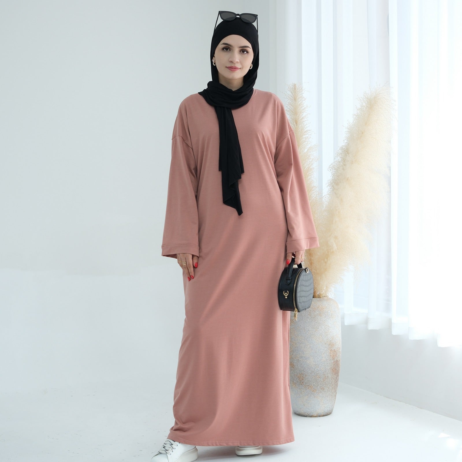 Perzikroze Sweatshirt Abaya Jurk