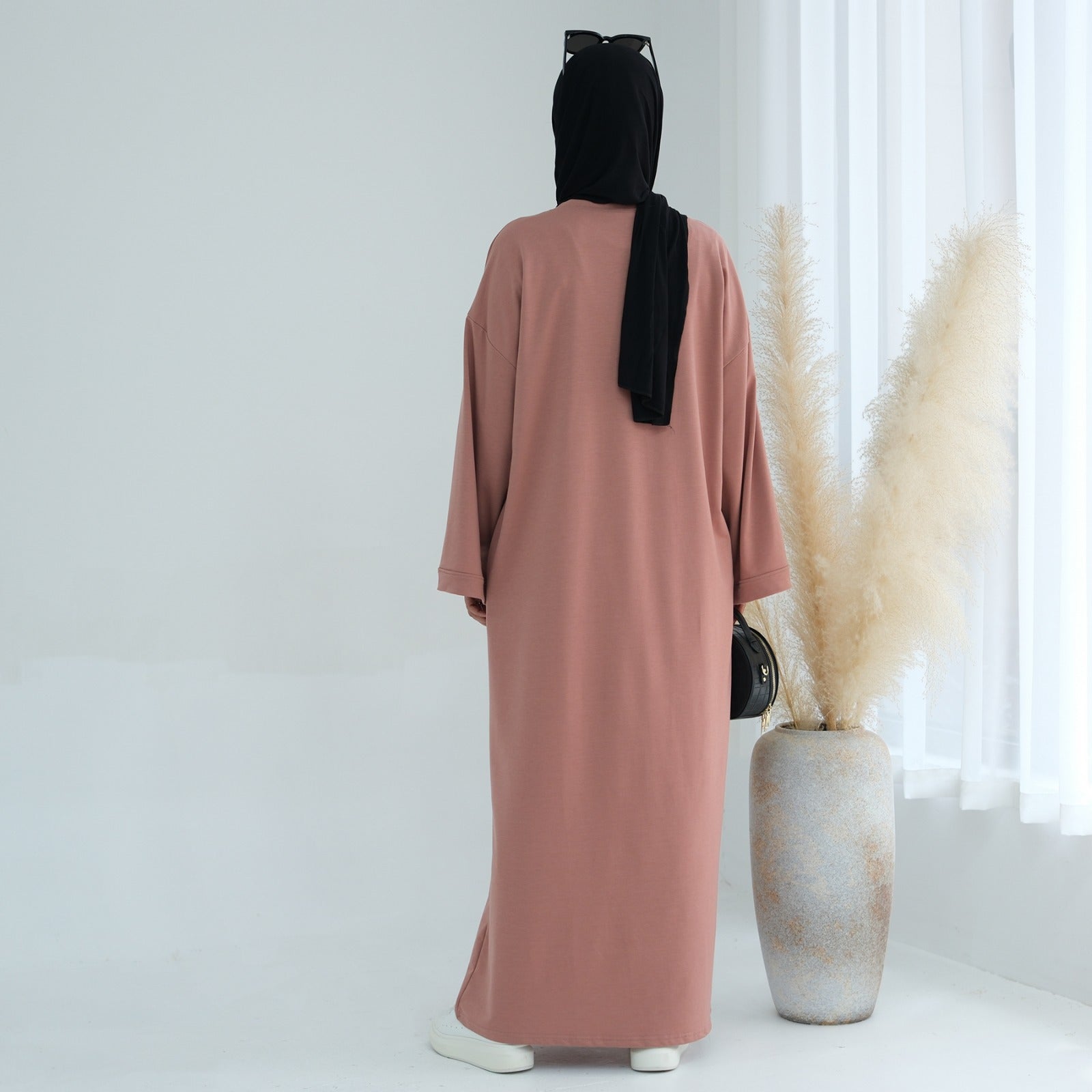 Perzikroze Sweatshirt Abaya Jurk