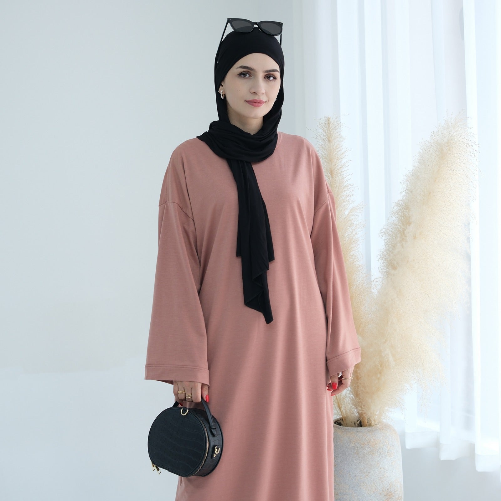 Perzikroze Sweatshirt Abaya Jurk