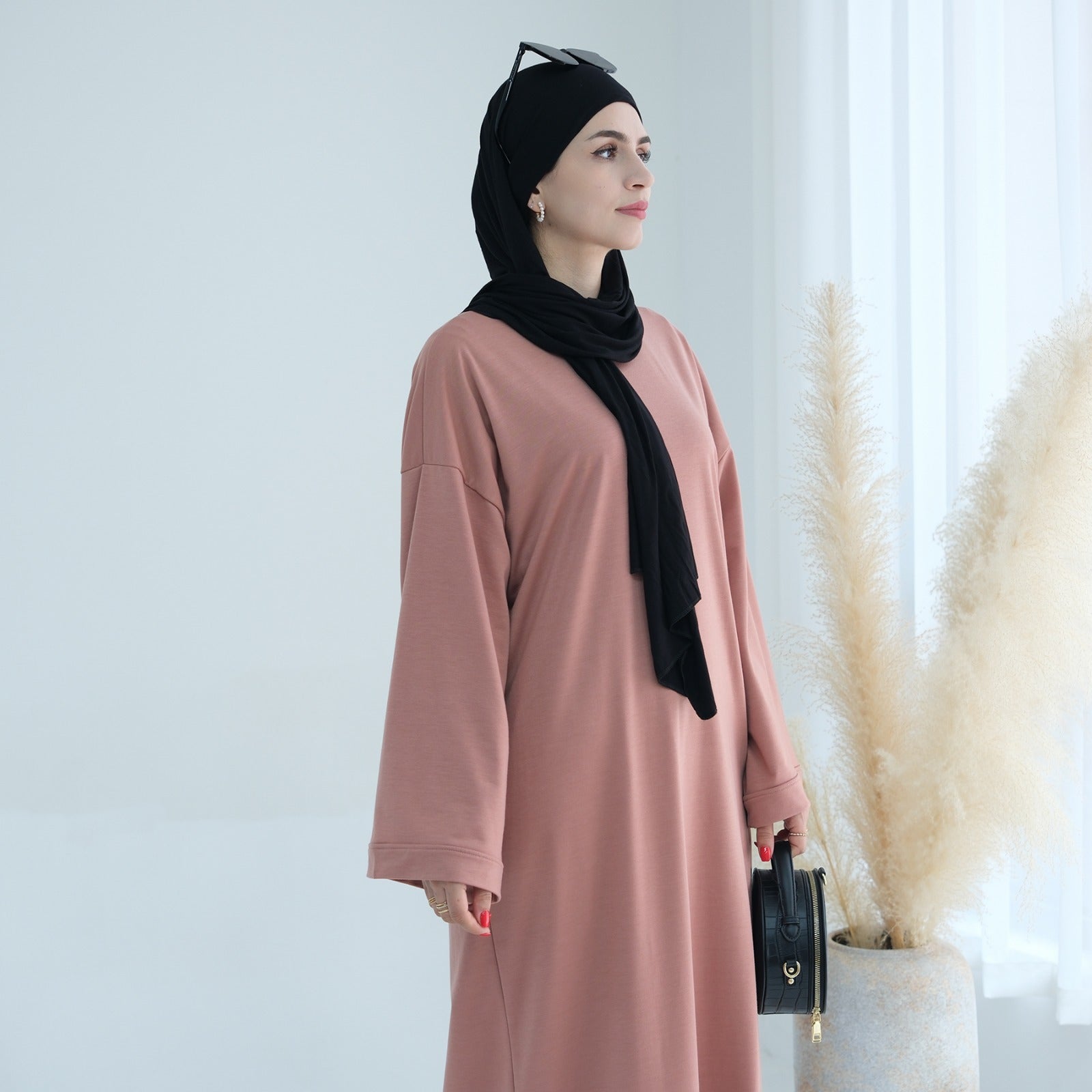 Perzikroze Sweatshirt Abaya Jurk
