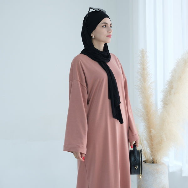 Perzikroze Sweatshirt Abaya Jurk
