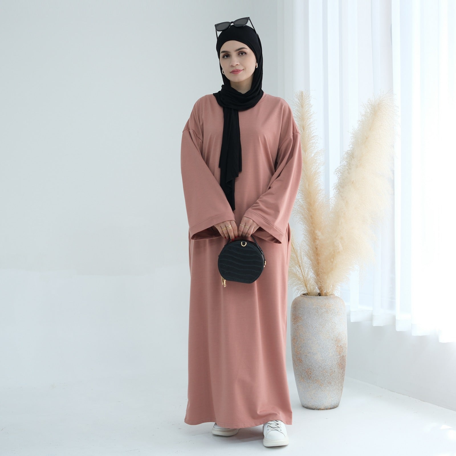 Perzikroze Sweatshirt Abaya Jurk