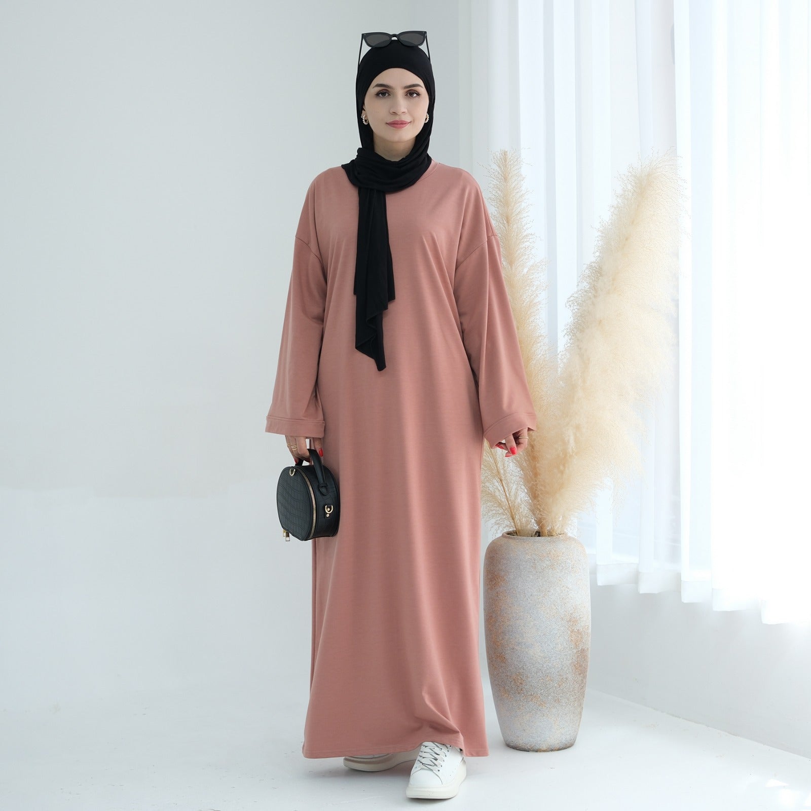 Perzikroze Sweatshirt Abaya Jurk