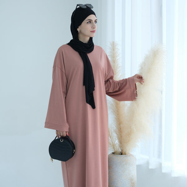 Perzikroze Sweatshirt Abaya Jurk