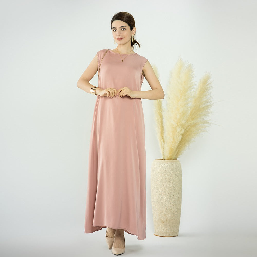 Poederroze Zijdezachte Satijn Mouwloze Jurk